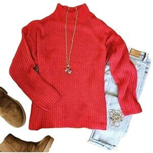 Evelyn Taylor Women's Turtleneck Sweater Size 1X Red Long Sleeves Office Holiday